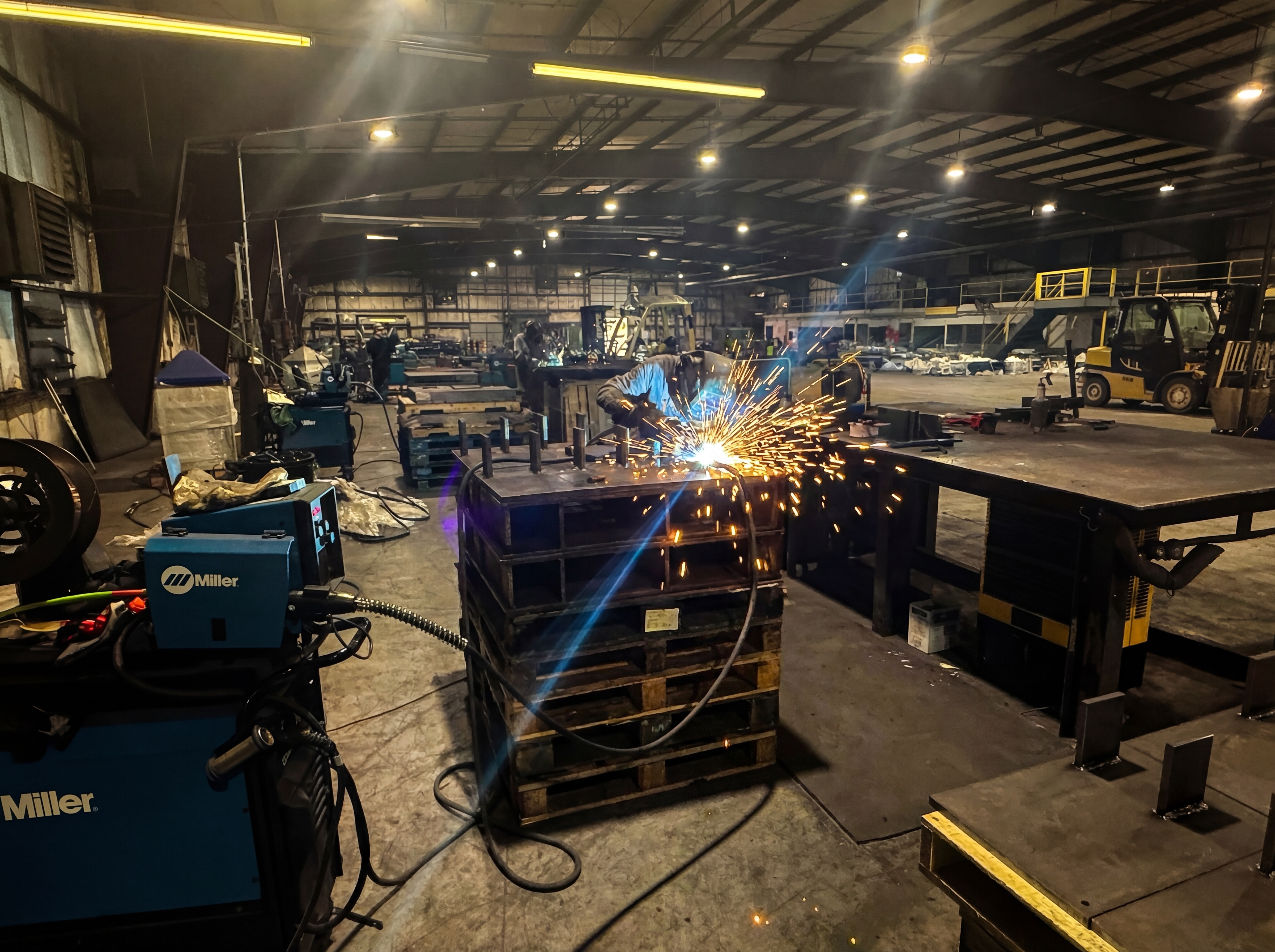 Welding sparks flying in the shop